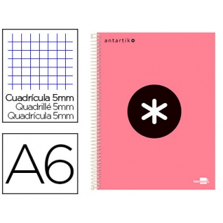 Liderpapel Antartik KD81 - Bloc espiral, tamaño A6, tapa forrada, 100 hojas de 100 gr, cuadrícula de 5 mm, sin margen, microperforado, color coral