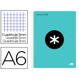 Liderpapel Antartik KD82 - Bloc espiral, tamaño A6, tapa forrada, 100 hojas de 100 gr, cuadrícula de 5 mm, sin margen, microperforado, color menta