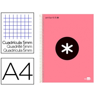 Liderpapel Antartik KD85 - Bloc espiral, tamaño A4, tapa forrada, 120 hojas de 90 gr, cuadrícula de 5 mm, sin margen, microperforado, 4 taladros, color coral