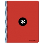 Liderpapel Antartik KE02 - Bloc espiral, tamaño A4, tapa dura, 80 hojas de 100 gr, cuadrícula de 5 mm, sin margen, color rojo