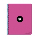Liderpapel Antartik KE15 - Bloc espiral, tamaño A5, tapa dura, 80 hojas de 100 gr, rayado horizontal, con margen, color rosa fluorescente