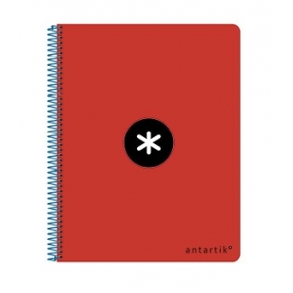 Liderpapel Antartik KE52 - Bloc espiral, tamaño A5, tapa dura, 80 hojas de 100 gr, rayado horizontal, con margen, color rojo