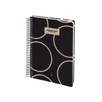 Liderpapel Classic - Agenda anual, tamaño A5, impresión día página, tapa rígida, encuadernada con espiral, color negro