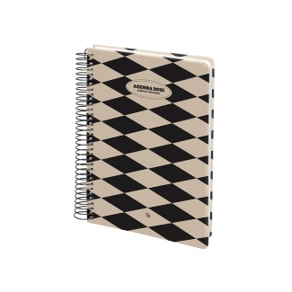 Liderpapel Classic - Agenda anual, tamaño A5, impresión semana vista, tapa rígida, encuadernada con espiral, color blanco y negro