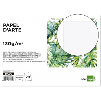 Liderpapel DA02 - Láminas de dibujo artístico, sin recuadro, bloc encolado, folio, 20 hojas, 130 gramos