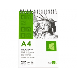 Liderpapel DE04 - Bloc espiral de esbozos, sin recuadro, A4, 100 hojas, 90 gramos