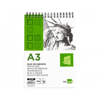Liderpapel DL06 - Bloc espiral de esbozos, sin recuadro, A3, 100 hojas, 90 gramos