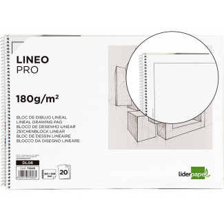 Liderpapel DL08 - Láminas de dibujo lineal, con recuadro, bloc con espiral, folio, 20 hojas, 180 gramos