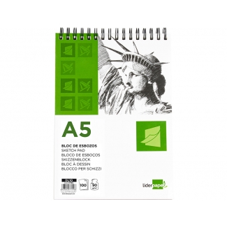 Liderpapel DL10 - Bloc espiral de esbozos, sin recuadro, A5, 100 hojas, 90 gramos