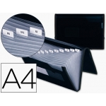 Liderpapel FU32 - Carpeta clasificadora con fuelle, polipropileno, tamaño A4, 13 departamentos, color negro translúcido