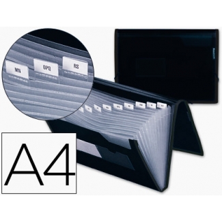 Liderpapel FU32 - Carpeta clasificadora con fuelle, polipropileno, tamaño A4, 13 departamentos, color negro translúcido