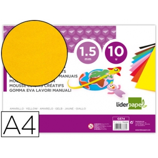 Liderpapel GE74 - Goma eva, espesor de 1,5 mm, tamaño A4, paquete de 10, color amarillo