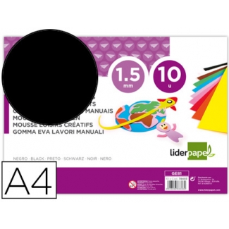 Liderpapel GE81 - Goma eva, espesor de 1,5 mm, tamaño A4, paquete de 10, color negro