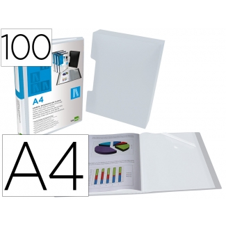 Liderpapel JC10 - Carpeta con fundas, portada y lomo personalizable, con cajetín, tapa flexible, A4, 100 fundas, color transparente