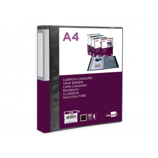 Liderpapel JC22 - Carpeta con fundas, portada y lomo personalizable, tapa flexible, A4, 60 fundas, color negro opaco
