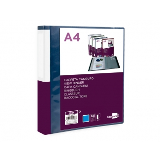 Liderpapel JC24 - Carpeta con fundas, portada y lomo personalizable, tapa flexible, A4, 60 fundas, color azul translúcido