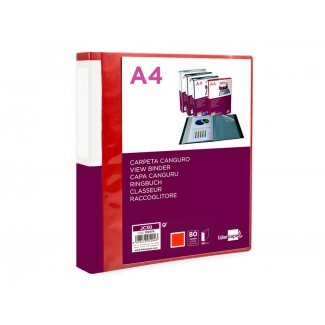 Liderpapel JC30 - Carpeta con fundas, portada y lomo personalizable, tapa flexible, A4, 80 fundas, color rojo translúcido