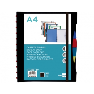 Liderpapel JC32 - Carpeta con fundas extraíbles, tapa flexible personalizable, A4, 40 fundas, color negro