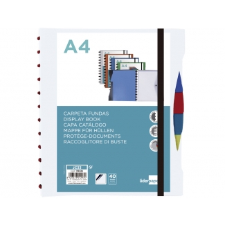 Liderpapel JC33 - Carpeta con fundas extraíbles, tapa flexible personalizable, A4, 40 fundas, transparente