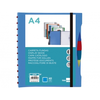 Liderpapel JC34 - Carpeta con fundas extraíbles, tapa flexible personalizable, A4, 40 fundas, color azul