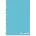 Liderpapel Jolly BA27 - Bloc espiral, tamaño A4, tapa extradura, 140 hojas de 75 gr, cuadrícula de 5 mm, sin margen, microperforado, 4 taladros, color celeste