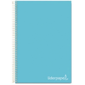 Liderpapel Jolly BA27 - Bloc espiral, tamaño A4, tapa extradura, 140 hojas de 75 gr, cuadrícula de 5 mm, sin margen, microperforado, 4 taladros, color celeste