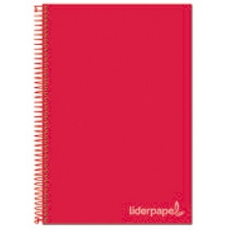 Liderpapel Jolly BA50 - Bloc espiral, tamaño A4, tapa extradura, 140 hojas de 75 gr, cuadrícula de 5 mm, sin margen, microperforado, 4 taladros, color rojo