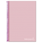 Liderpapel Jolly BA94 - Bloc espiral, tamaño A4, tapa extradura, 140 hojas de 75 gr, cuadrícula de 5 mm, sin margen, microperforado, 4 taladros, color rosa