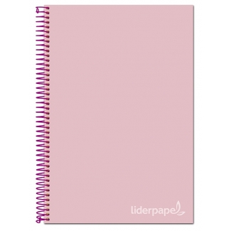 Liderpapel Jolly BA94 - Bloc espiral, tamaño A4, tapa extradura, 140 hojas de 75 gr, cuadrícula de 5 mm, sin margen, microperforado, 4 taladros, color rosa