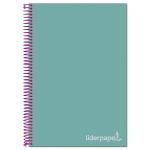 Liderpapel Jolly BA97 - Bloc espiral, tamaño A4, tapa extradura, 140 hojas de 75 gr, cuadrícula de 5 mm, sin margen, microperforado, 4 taladros, color turquesa