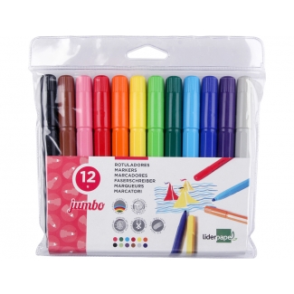 Liderpapel Jumbo RT08 - Rotuladores de colores, punta gruesa, caja de 12 colores