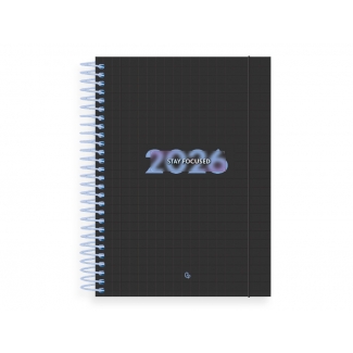 Liderpapel Kimolos - Agenda anual, tamaño 15 x 21 cm, impresión día página, tapa rígida, encuadernada con espiral, color negro