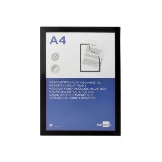 Liderpapel MA03 - Marco porta anuncios adhesivo-magnético, A4, color negro