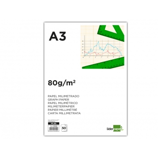Liderpapel ML98 - Papel milimetrado, A3, 80 gramos, bloc de 50 hojas