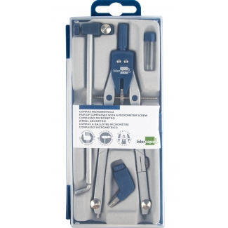 Liderpapel MP05 - Compás escolar, micrométrico, con alargadera y adaptador universal
