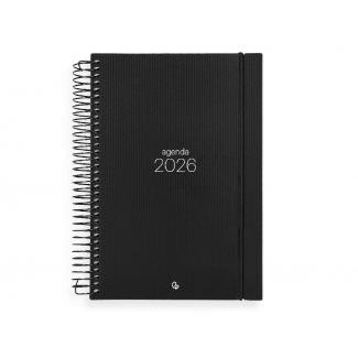 Liderpapel Olbia - Agenda anual, tamaño A4, impresión día página, tapa polipropileno metalizado, encuadernada con espiral, color negro