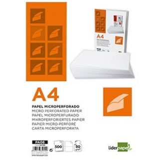 Liderpapel PA08 - Papel microperforado, en dos partes iguales, A4, 80 gramos, paquete de 500 hojas, color blanco