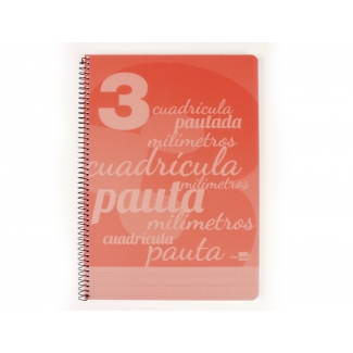 Liderpapel Pautaguía BE34 - Bloc espiral, tamaño folio, tapa de plástico, 80 hojas de 75 gr, pauta de 3 mm, con margen, color rojo