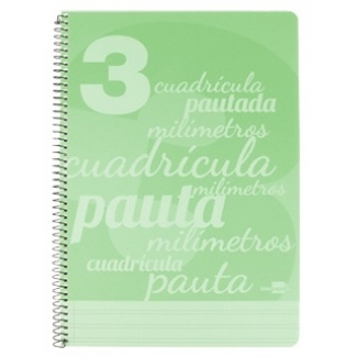 Liderpapel Pautaguía BE41 - Bloc espiral, tamaño folio, tapa de plástico, 80 hojas de 75 gr, pauta de 3 mm, con margen, color verde