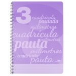 Liderpapel Pautaguía BE42 - Bloc espiral, tamaño folio, tapa de plástico, 80 hojas de 75 gr, pauta de 3 mm, con margen, color violeta