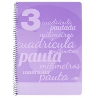 Liderpapel Pautaguía BE42 - Bloc espiral, tamaño folio, tapa de plástico, 80 hojas de 75 gr, pauta de 3 mm, con margen, color violeta