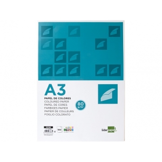 Liderpapel PC92 - Papel de color, A3, 80 gramos, 10 colores surtidos, paquete de 100 hojas, 10 hojas por color