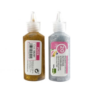 Liderpapel PU09 - Pegamento con purpurina, colores surtidos metalizados (oro y plata), bote de 20 g