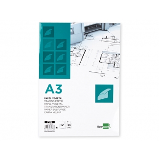 Liderpapel PV12 - Papel vegetal, A3, 90 gramos, sobre de 12 hojas