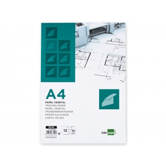 Liderpapel PV14 - Papel vegetal, A4, 70 gramos, sobre de 12 hojas