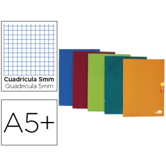 Liderpapel Scriptus LB63 - Libreta grapada, tamaño A5+, tapa blanda, 48 hojas de 90 gr, cuadrícula de 5 mm, con margen, colores surtidos
