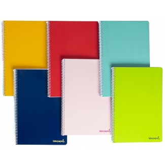 Liderpapel Smart BC76 - Bloc espiral, tamaño A5, tapa blanda, 80 hojas de 75 gr, rayado montessori de 5 mm, con margen, colores surtidos