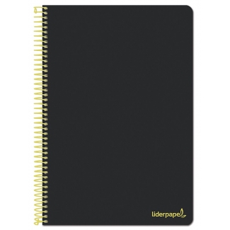 Liderpapel Smart BG02 - Bloc espiral, tamaño A4, tapa blanda, 80 hojas de 75 gr, cuadrícula de 4 mm, con margen, color negro