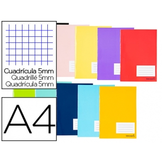 Liderpapel Smart LA27 - Libreta grapada, tamaño A4, tapa blanda, 80 hojas de 60 gr, cuadrícula de 5 mm, con margen, colores surtidos