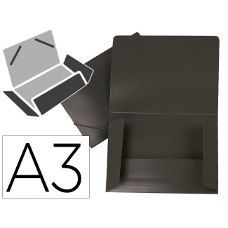 Liderpapel SS45 - Carpeta de plástico con gomas, con tres solapas, lomo flexible, tamaño A3, color negro opaco